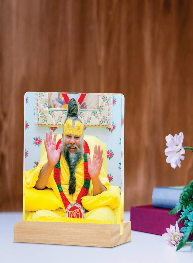 Giftplease Divine Desktop Photo Frame of Shri Premanand Maharaj Ji | Spiritual Table Stand with Wooden Base | Inspirational Religious Gift & Decor for Home, Office, GMP_04 - Image 2